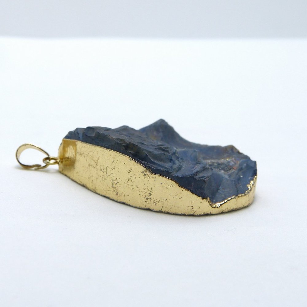 GRAPHITE GOLD PLATED BLUE/GRAY DRUZY PENDANT